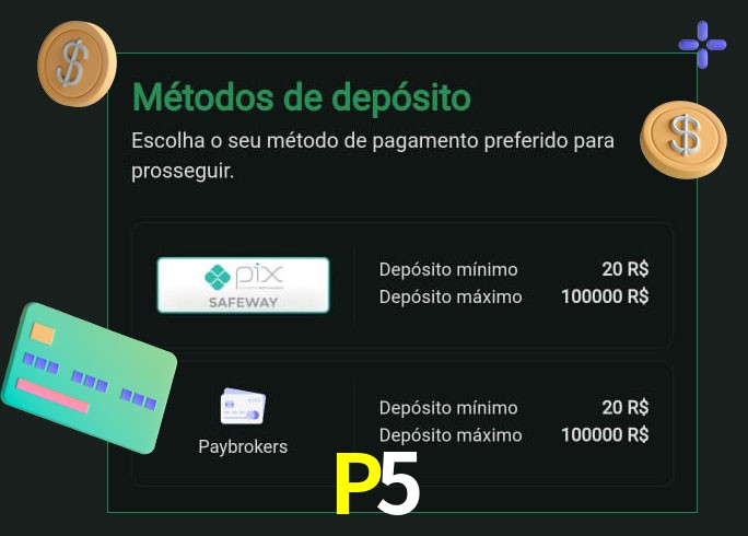 O cassino P5 oferece uma grande variedade de métodos de pagamento